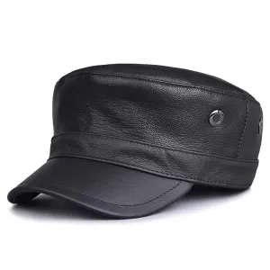 Chicago Plain Genuine Leather Army Cap stylish boater hat with ribbon on model