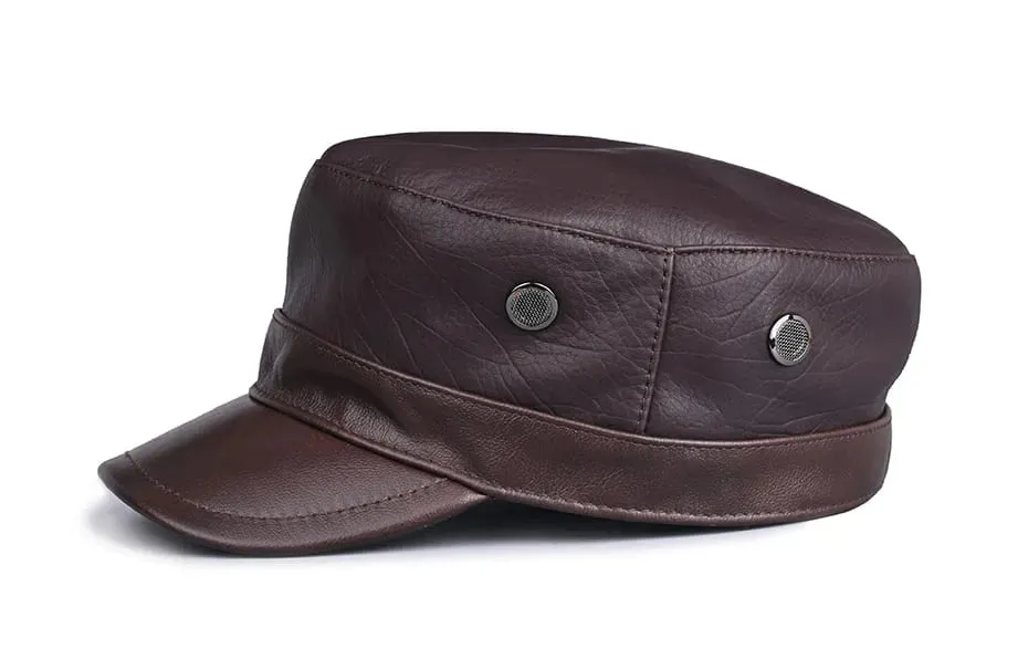Chicago Plain Genuine Leather Army Cap