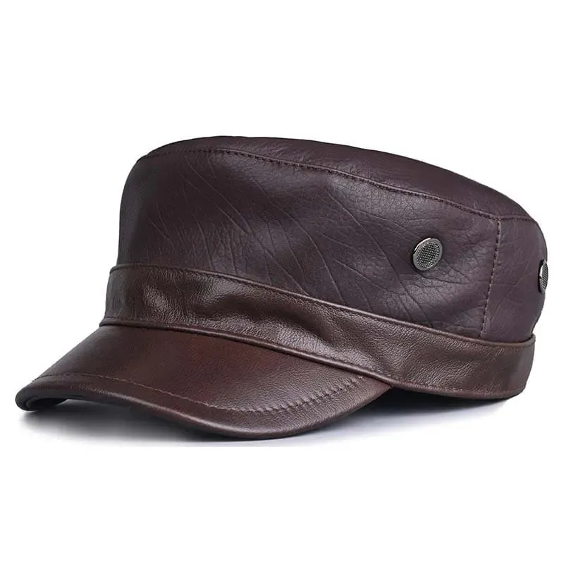 Chicago Plain Genuine Leather Army Cap
