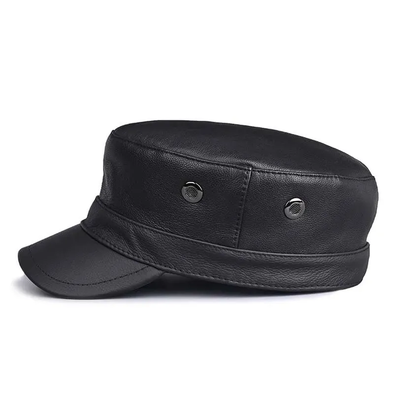 Chicago Plain Genuine Leather Army Cap