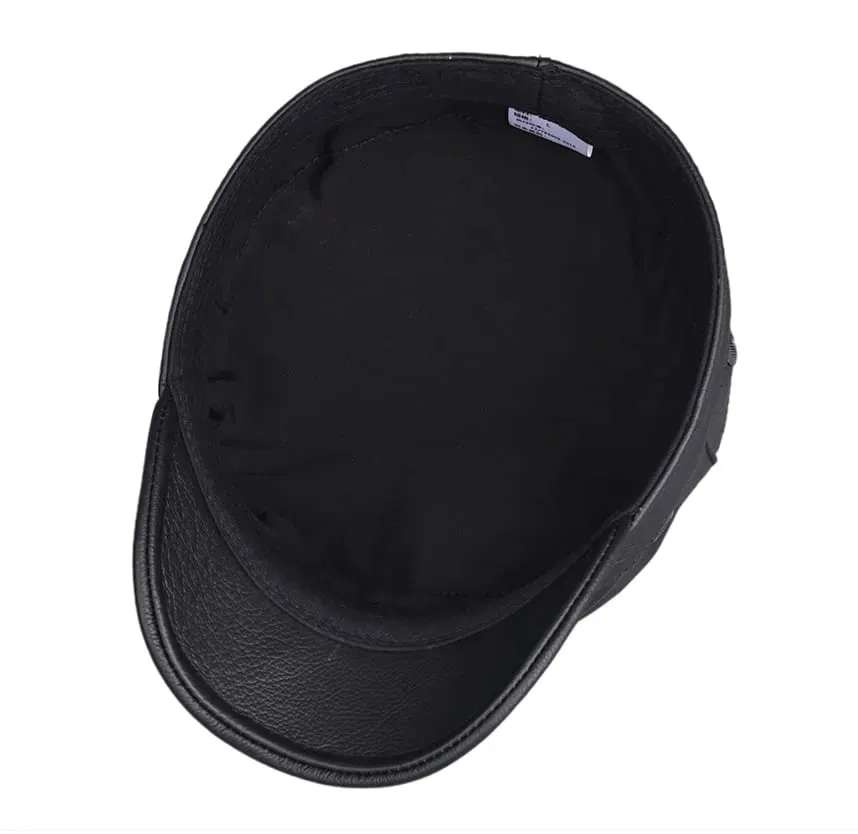 Chicago Plain Genuine Leather Army Cap