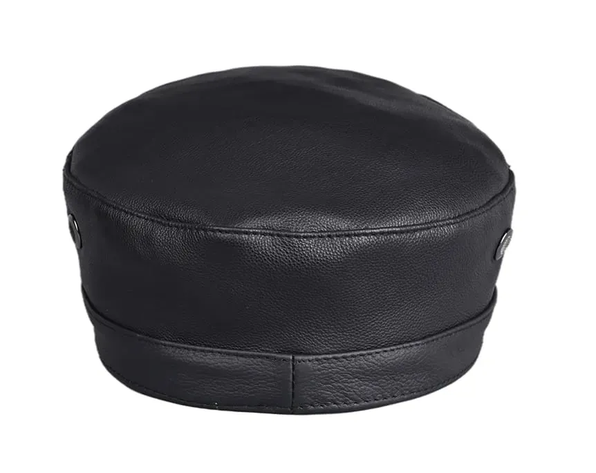 Chicago Plain Genuine Leather Army Cap