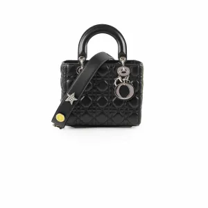 Christian Dior Small Lady Dior Black Lambskin Top Handle Bags Cheap