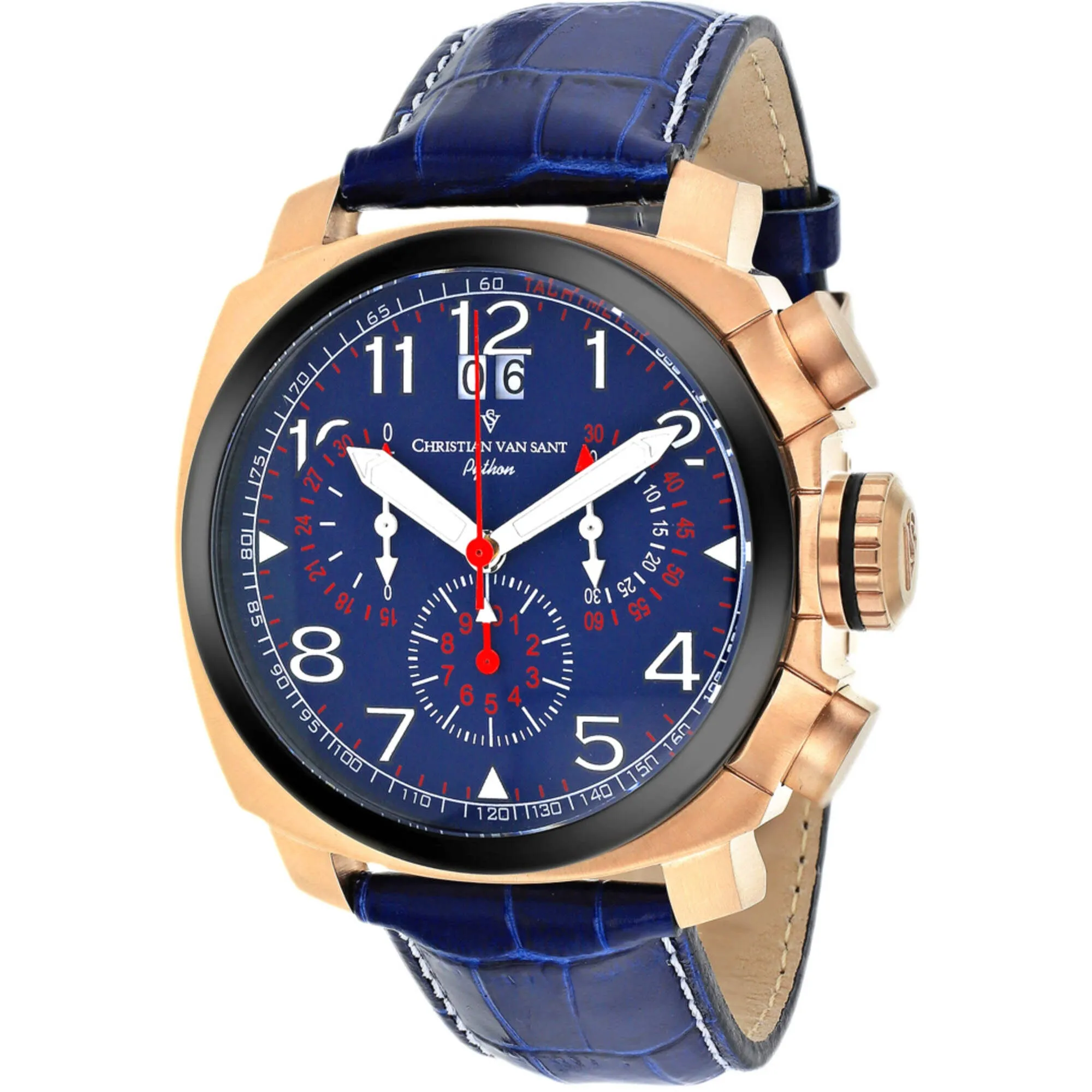 Christian Van Sant Men's Watch - Grand Python Quartz Blue Leather Strap | CV3AU5 Luxury Quartz Watch Quartz Watch Sale