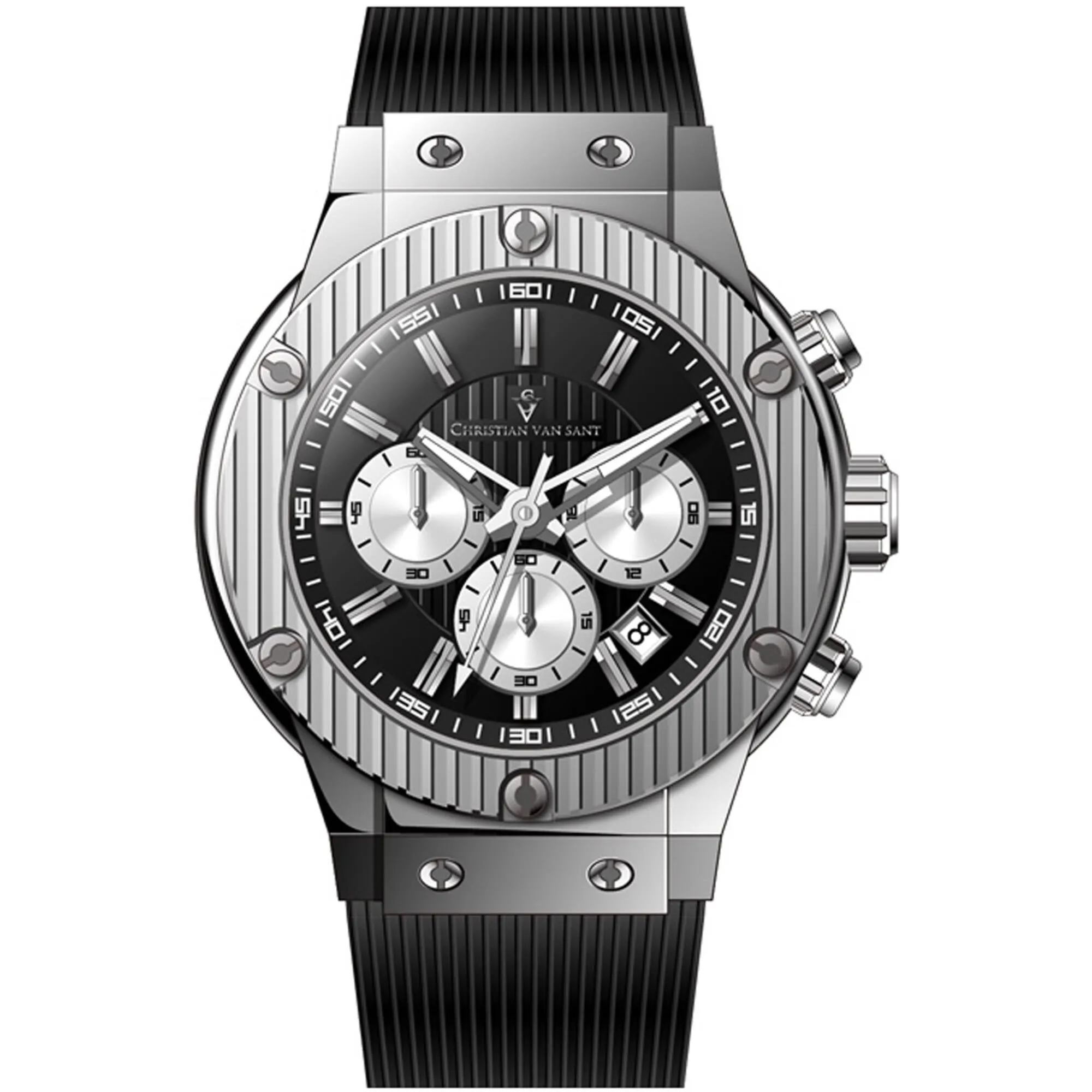 Christian Van Sant Men's Watch - Monarchy Quartz Black Dial Rubber Strap | CV8141 Luxury Quartz Watch Quartz Watch Sale