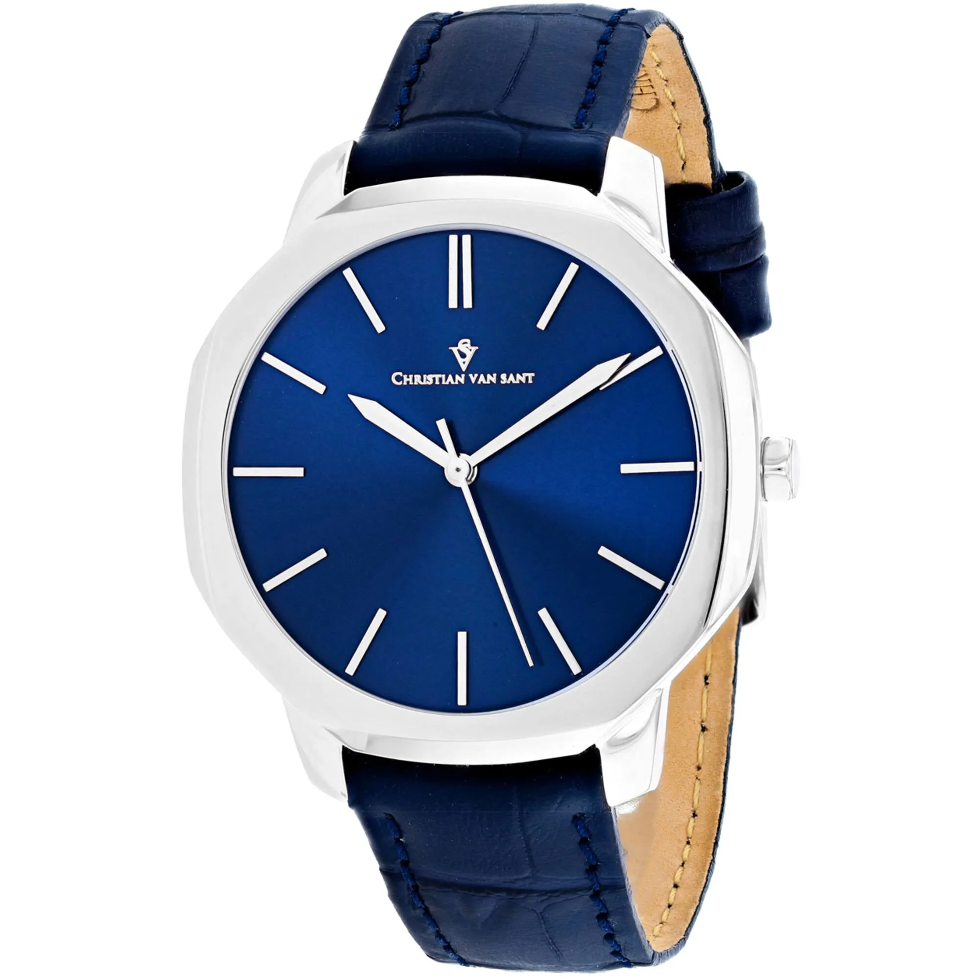 Christian Van Sant Men's Watch - Octavius Slim Quartz Blue Leather Strap | CV0532 Luxury Quartz Watch Quartz Watch Sale