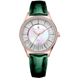Christian Van Sant Women's Watch - Luna Quartz Mop Dial Green Leather Strap | CV3207 Luxury Quartz Watch Quartz Watch Sale