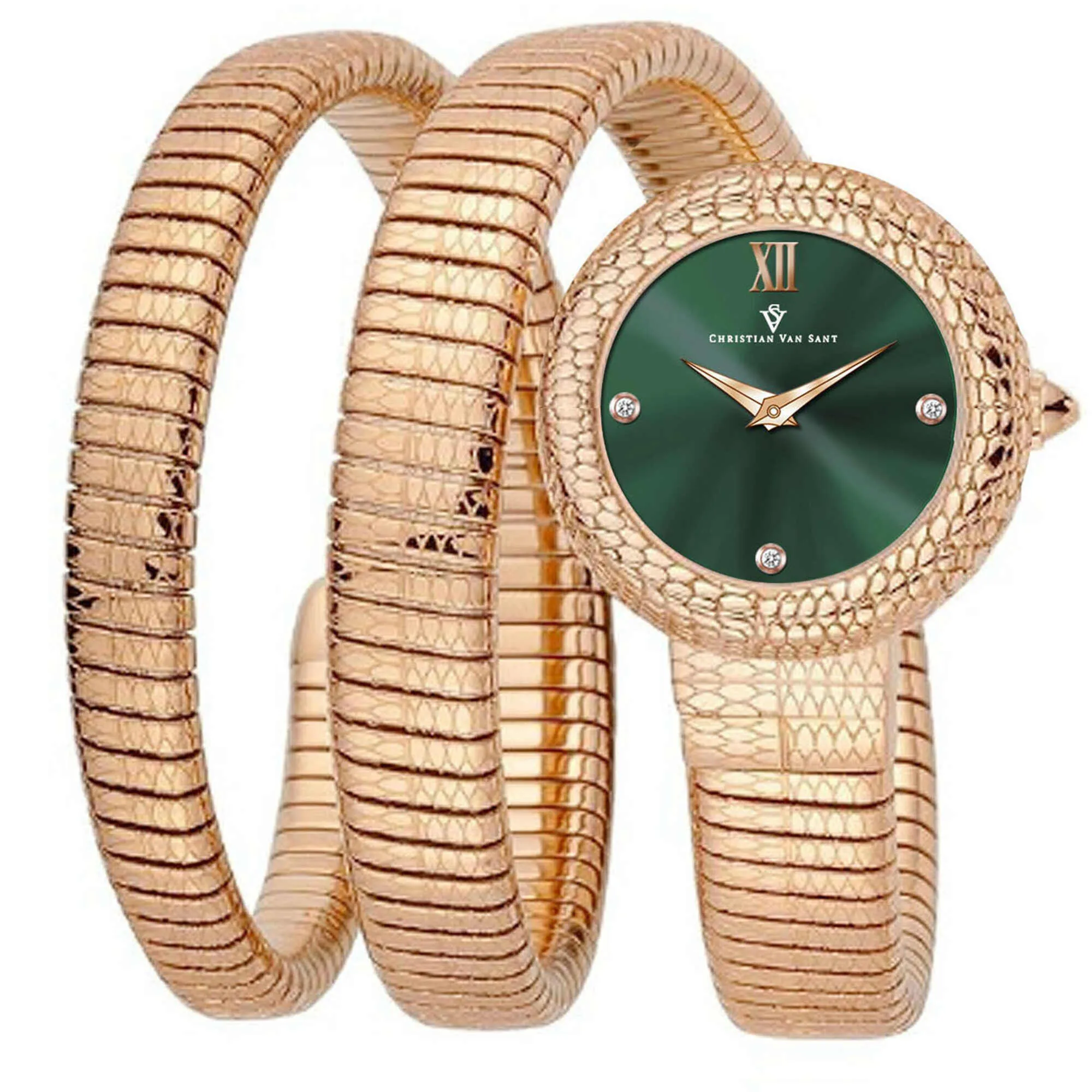 Christian Van Sant Women's Watch - Naga Quartz Green Dial Rose Gold Band | CV0895 Luxury Quartz Watch Quartz Watch Sale