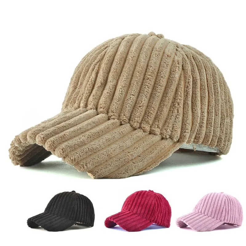 Chunky Corduroy Baseball Cap stylish boater hat with ribbon on model