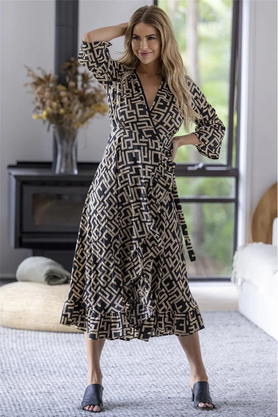 Clothings Cienna - LDR-04-Geo Wrap Dress Dresses women dresses dress stores