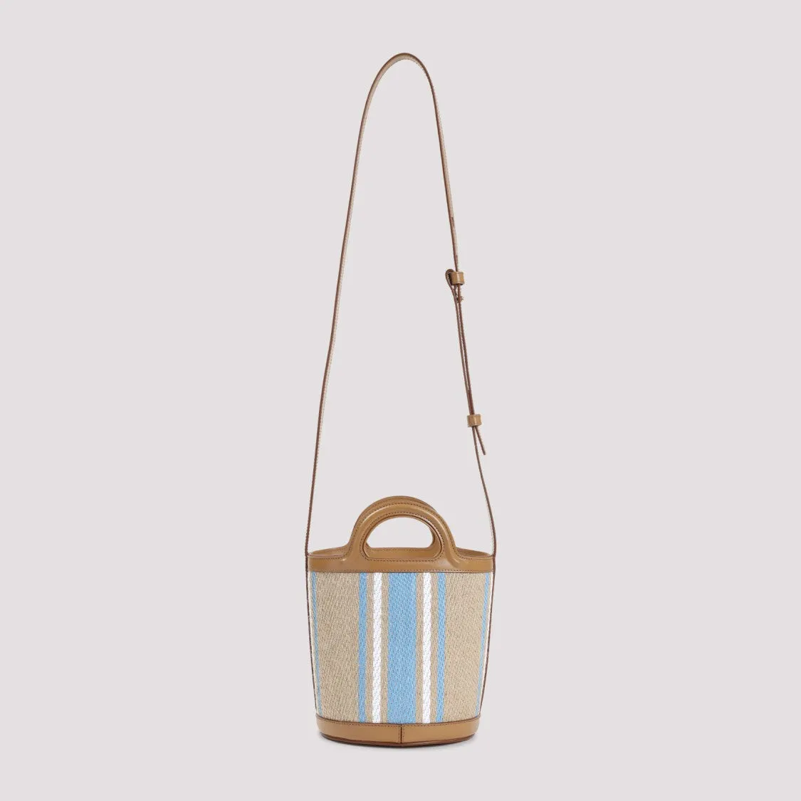 Cigar Brown Jute Tropicalia Mini Bucket Handbag