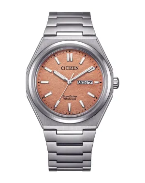 Citizen Eco-Drive Zenshin Three-hand Orange Dial Stainless Steel Watch AW0130-85Z 
