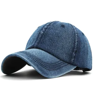 Classic Denim Baseball Cap stylish boater hat with ribbon on model