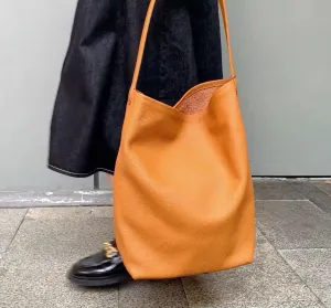 Classic Leather Bucket Bag, Minimalist Minimalist Leather Tote Bag, Fashion Designer Bag, Tan Mummy Bag, Everyday Bag, Gift For Her bucket bags for sale