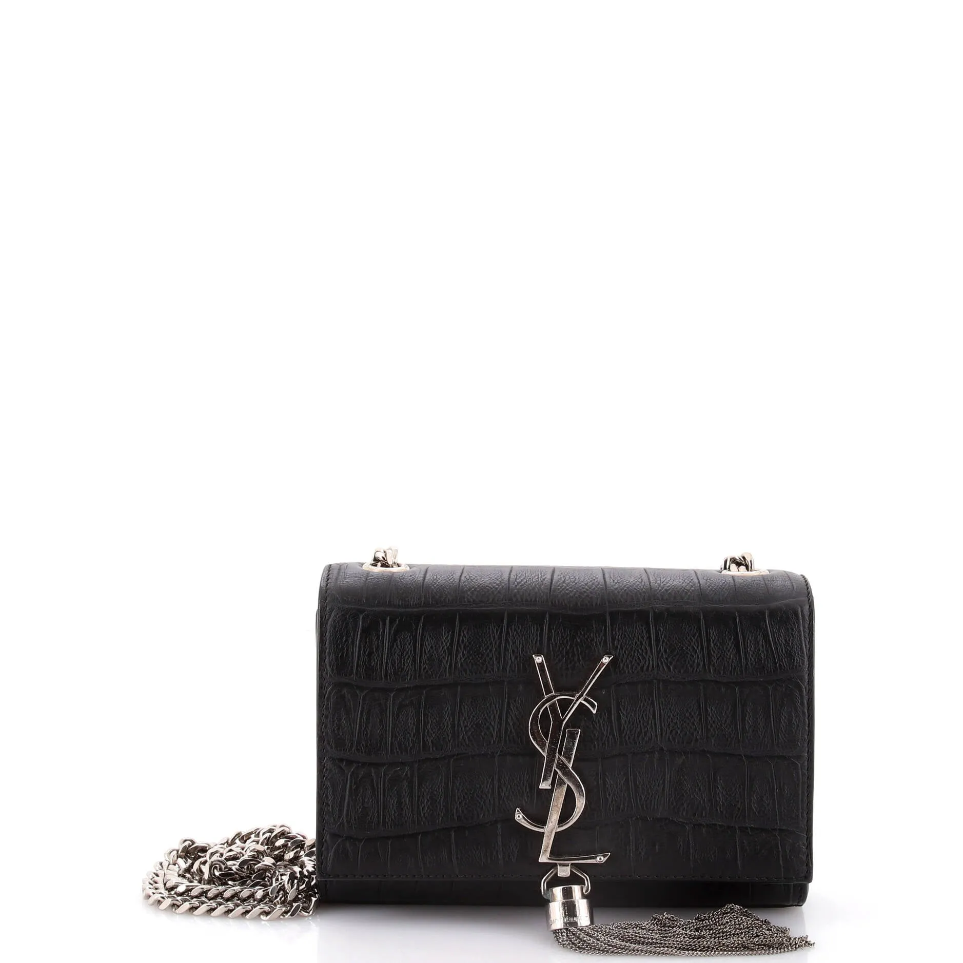 Classic Monogram Tassel Crossbody Bag Crocodile Embossed Leather Small