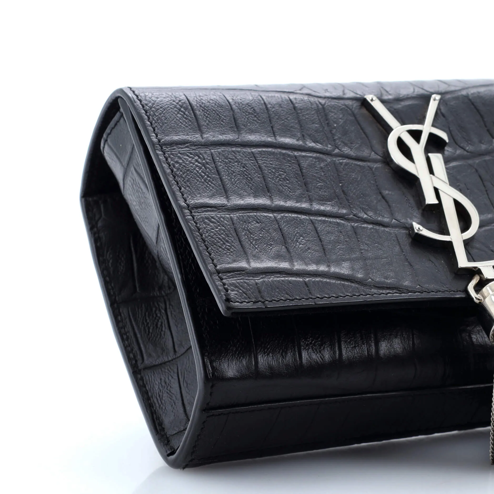 Classic Monogram Tassel Crossbody Bag Crocodile Embossed Leather Small