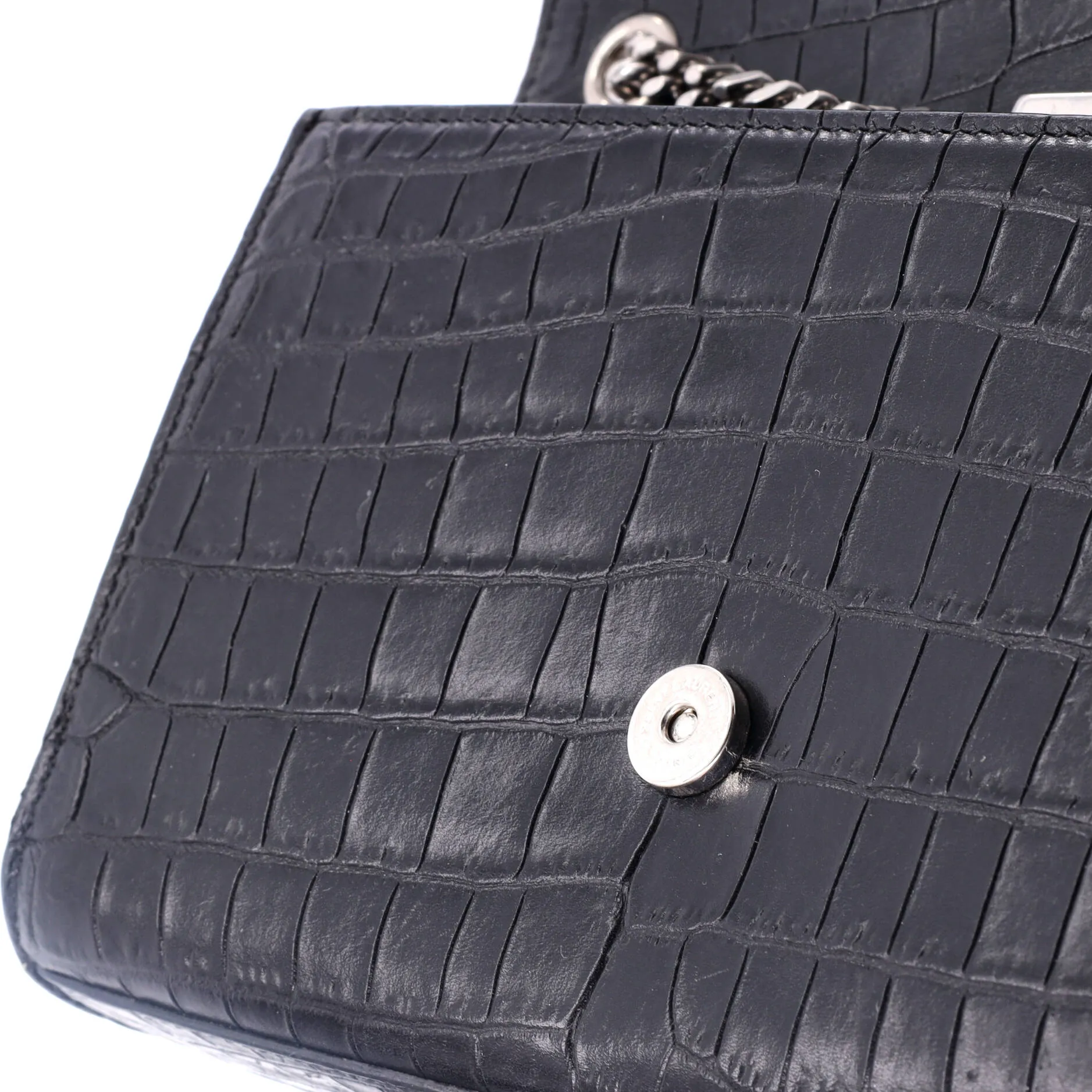 Classic Monogram Tassel Crossbody Bag Crocodile Embossed Leather Small