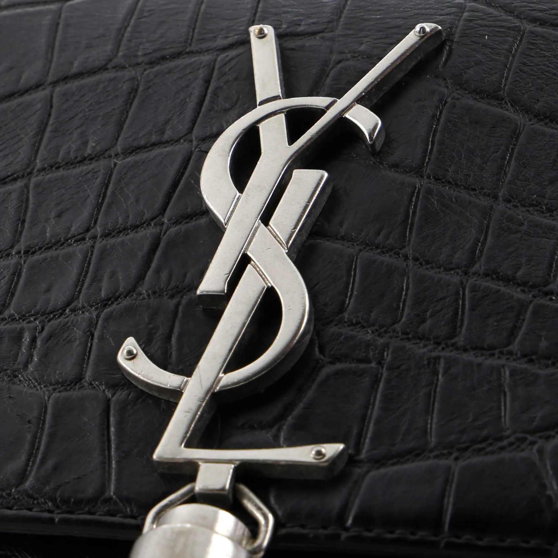 Classic Monogram Tassel Crossbody Bag Crocodile Embossed Leather Small