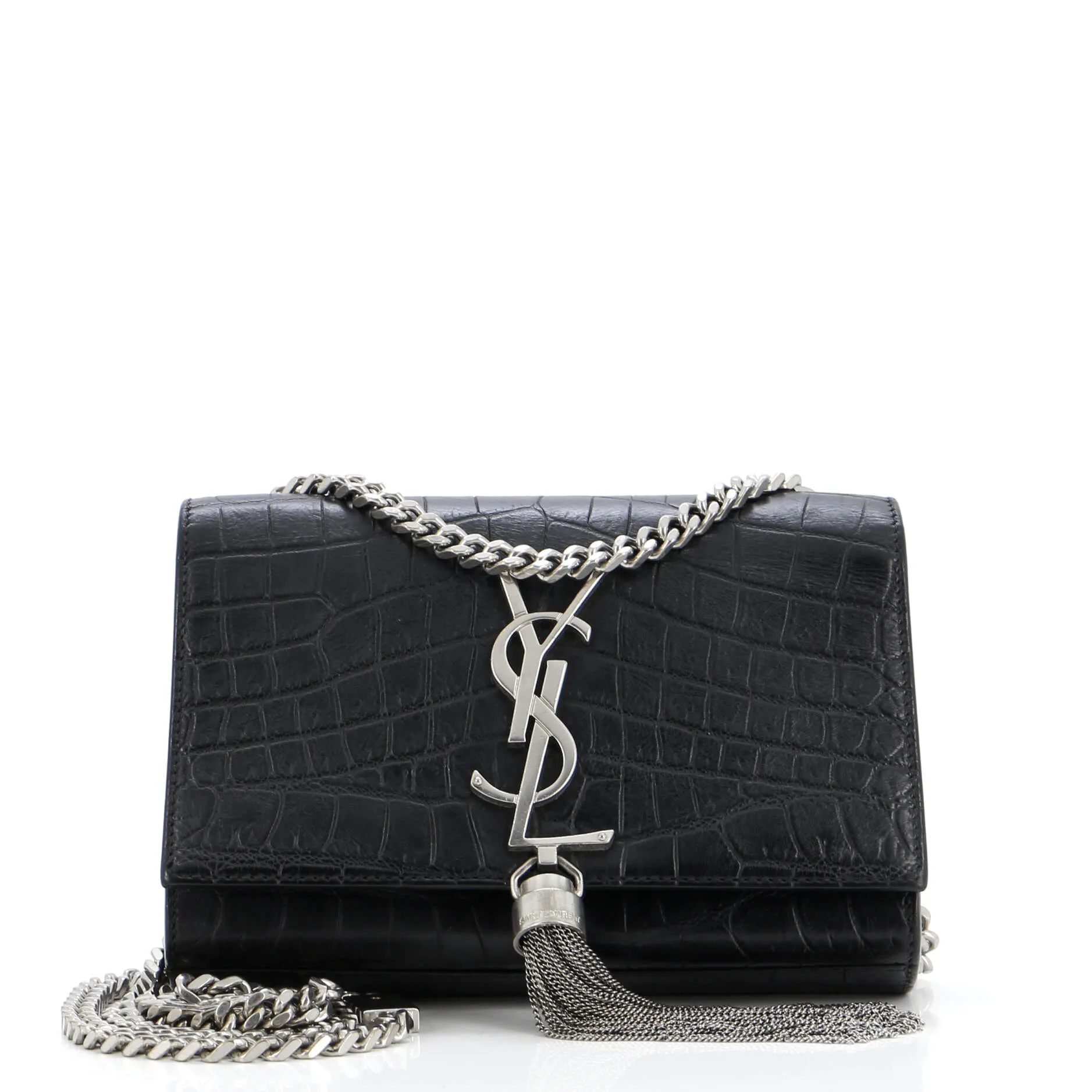 Classic Monogram Tassel Crossbody Bag Crocodile Embossed Leather Small