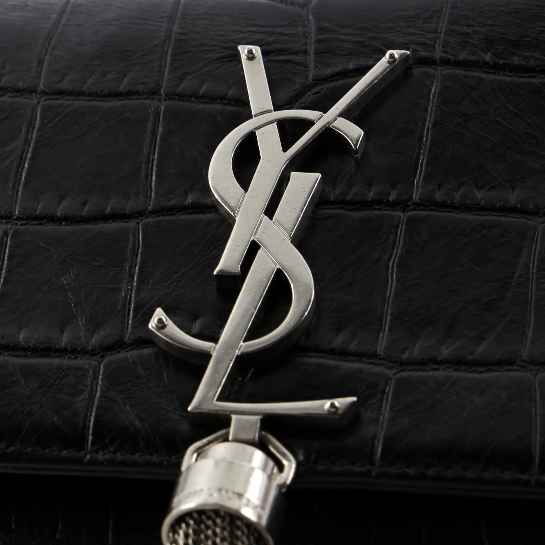 Classic Monogram Tassel Crossbody Bag Crocodile Embossed Leather Small