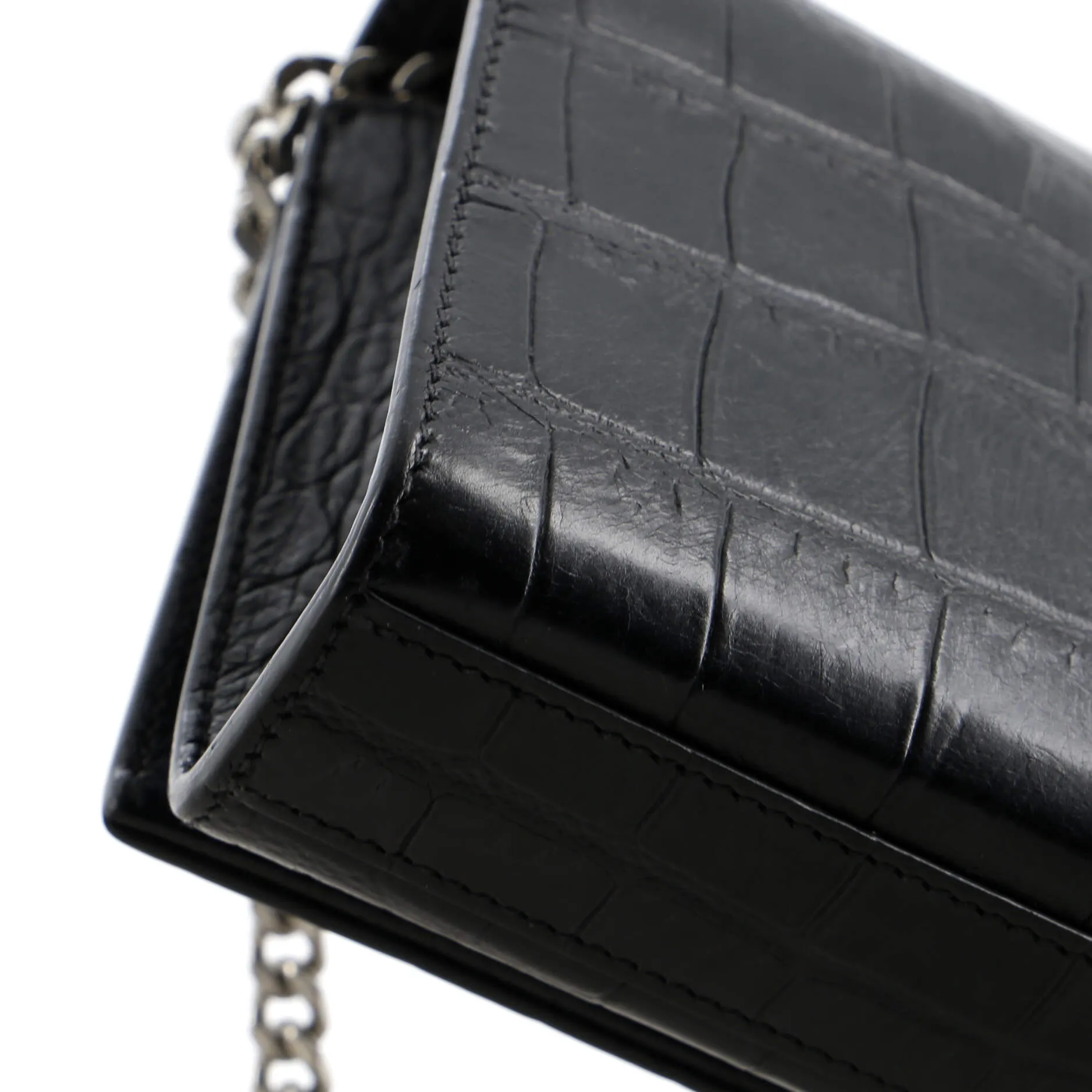 Classic Monogram Tassel Crossbody Bag Crocodile Embossed Leather Small