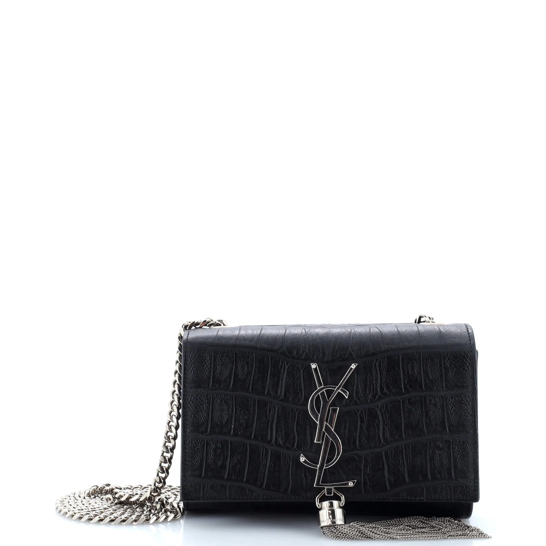 Classic Monogram Tassel Crossbody Bag Crocodile Embossed Leather Small