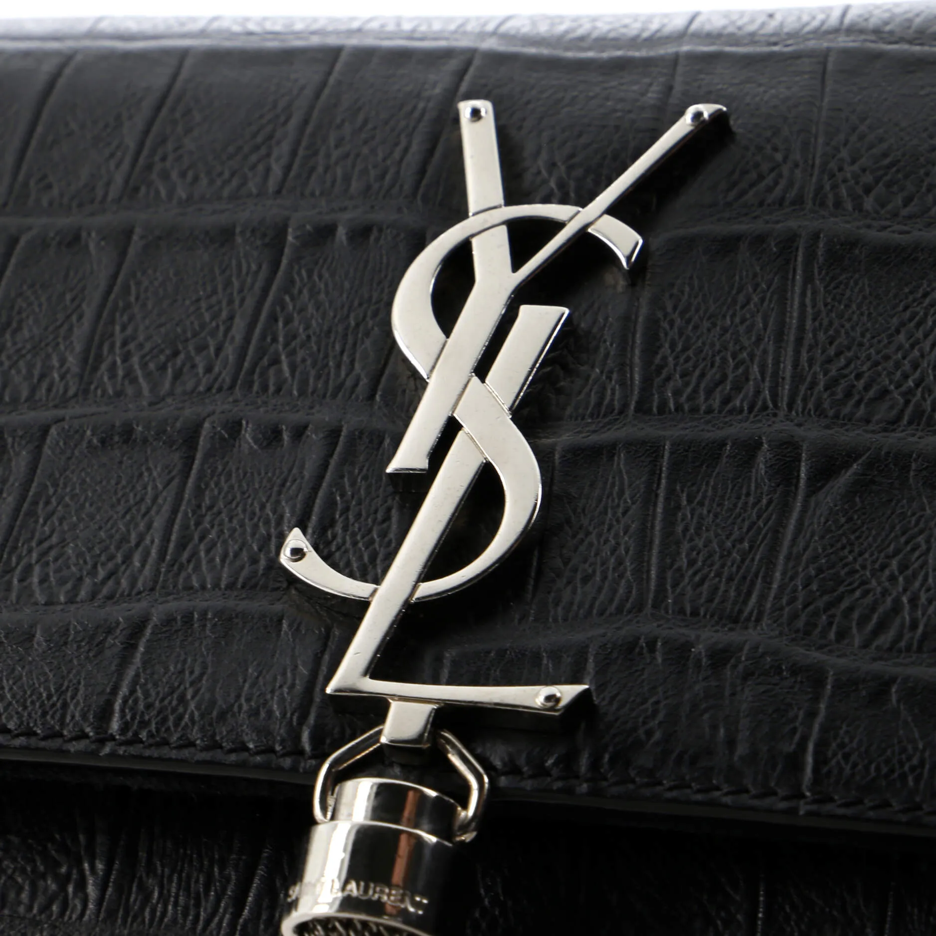 Classic Monogram Tassel Crossbody Bag Crocodile Embossed Leather Small