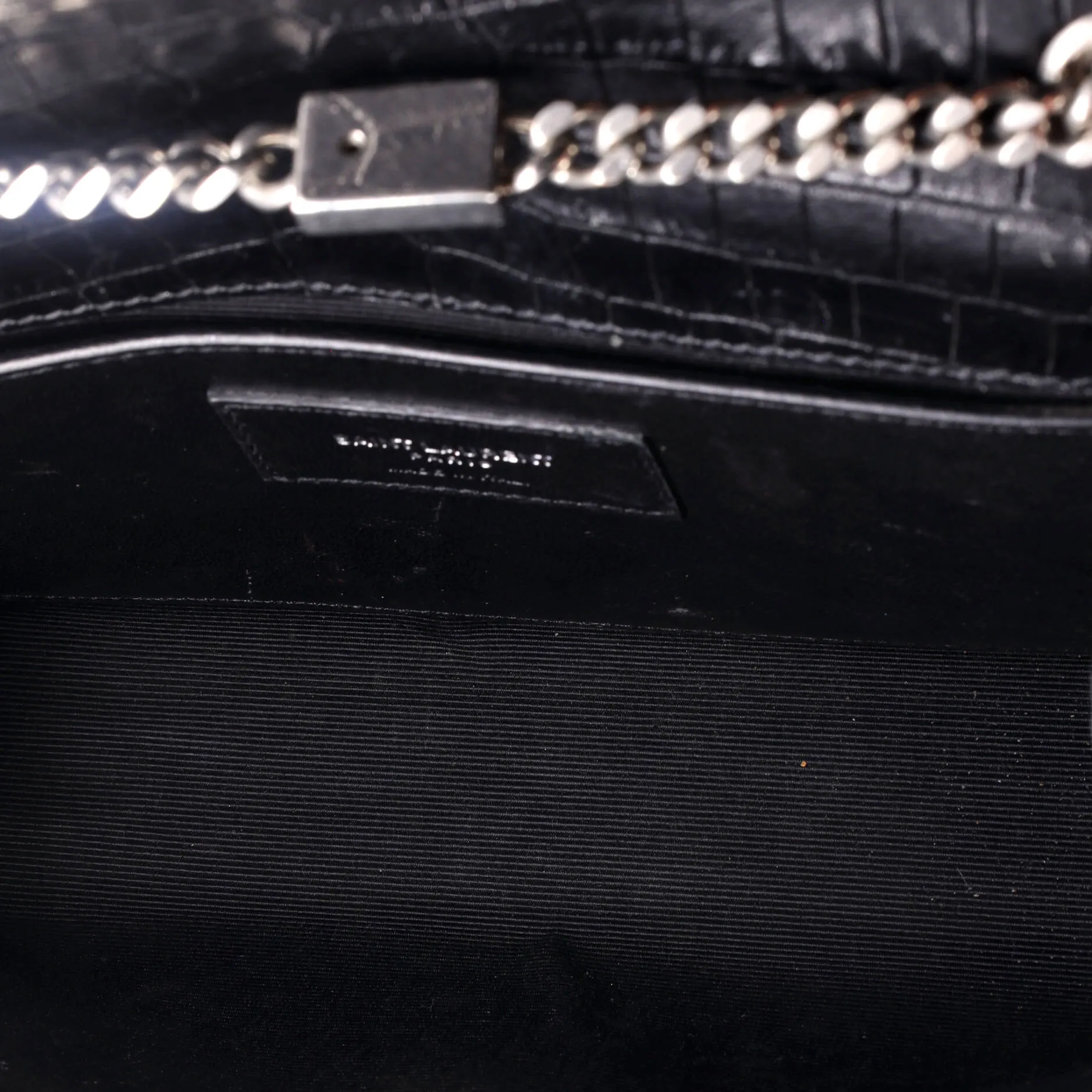 Classic Monogram Tassel Crossbody Bag Crocodile Embossed Leather Small