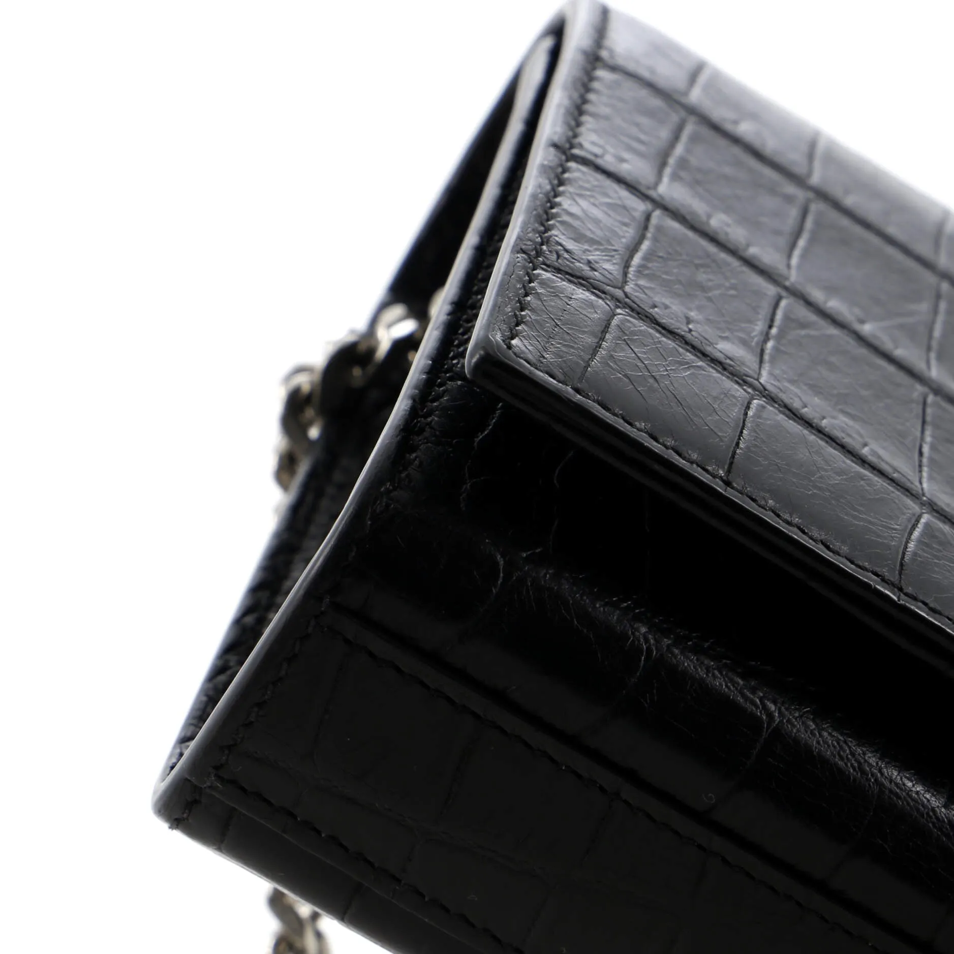 Classic Monogram Tassel Crossbody Bag Crocodile Embossed Leather Small