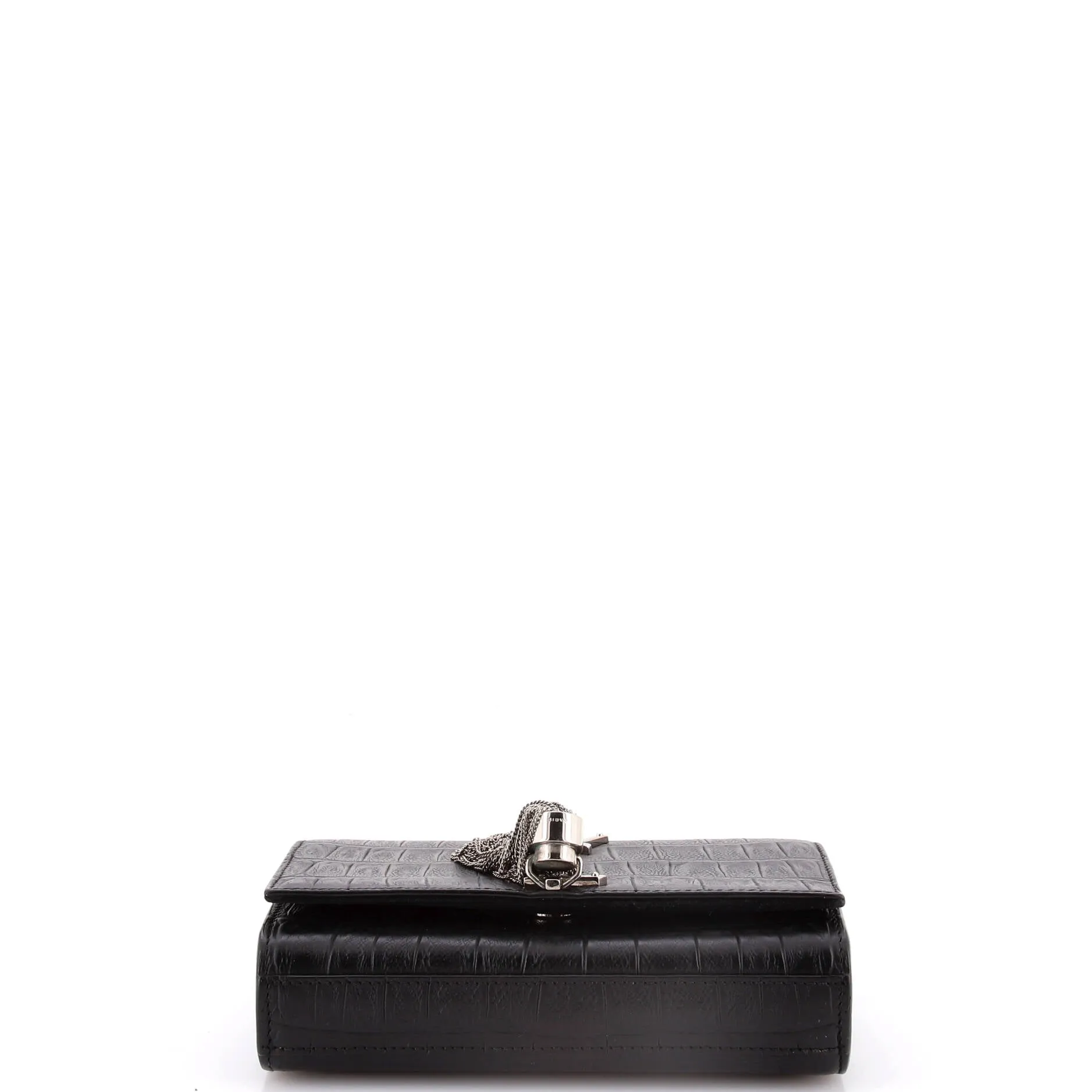 Classic Monogram Tassel Crossbody Bag Crocodile Embossed Leather Small