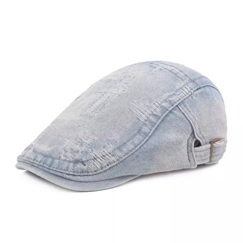 Classic Ripped Denim Flat Cap