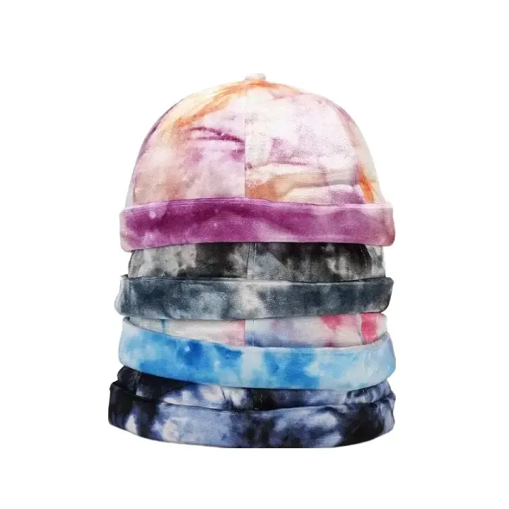 Classic Tie-Dye Docker Cap boater hat with bow in beach sunlight