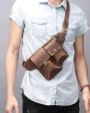 Classy Vintage LEATHER MEN'S  Cell Phone Holster Fanny Pack Waist Bag For Men Coffee