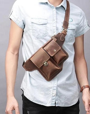 Classy Vintage LEATHER MEN'S  Cell Phone Holster Fanny Pack Waist Bag For Men Coffee