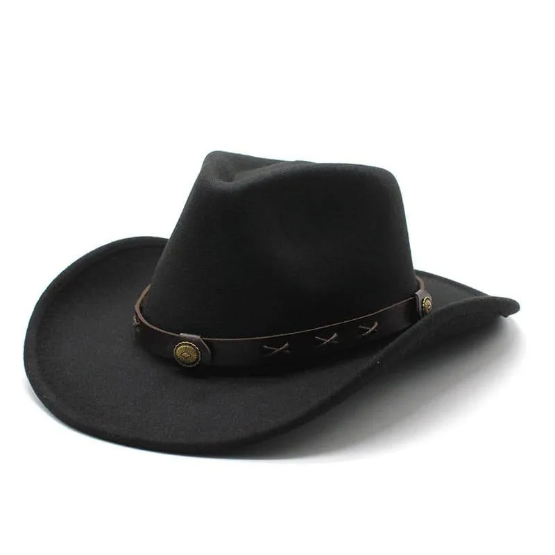 Clay Western Wool Cowboy Hat stylish boater hat with ribbon on model