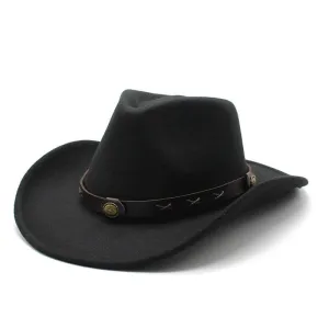 Clay Western Wool Cowboy Hat stylish boater hat with ribbon on model