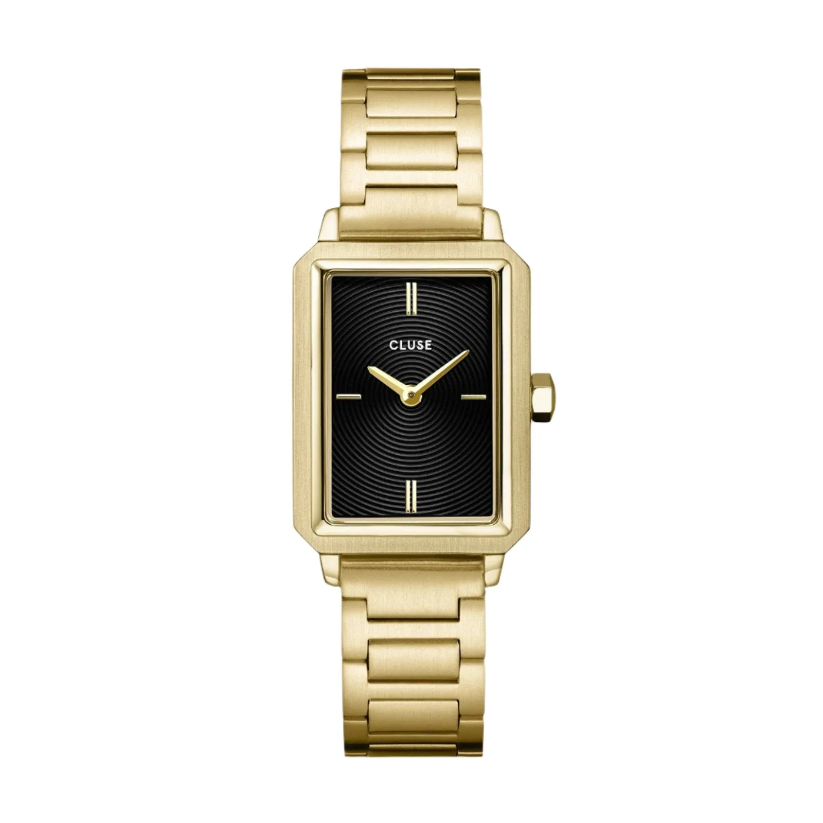 CLUSE Fluette Circular Textured Black Gold Link Watch CW11512 