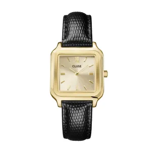 CLUSE Gracieuse Gold / Black Lizard Leather Watch CW11903 