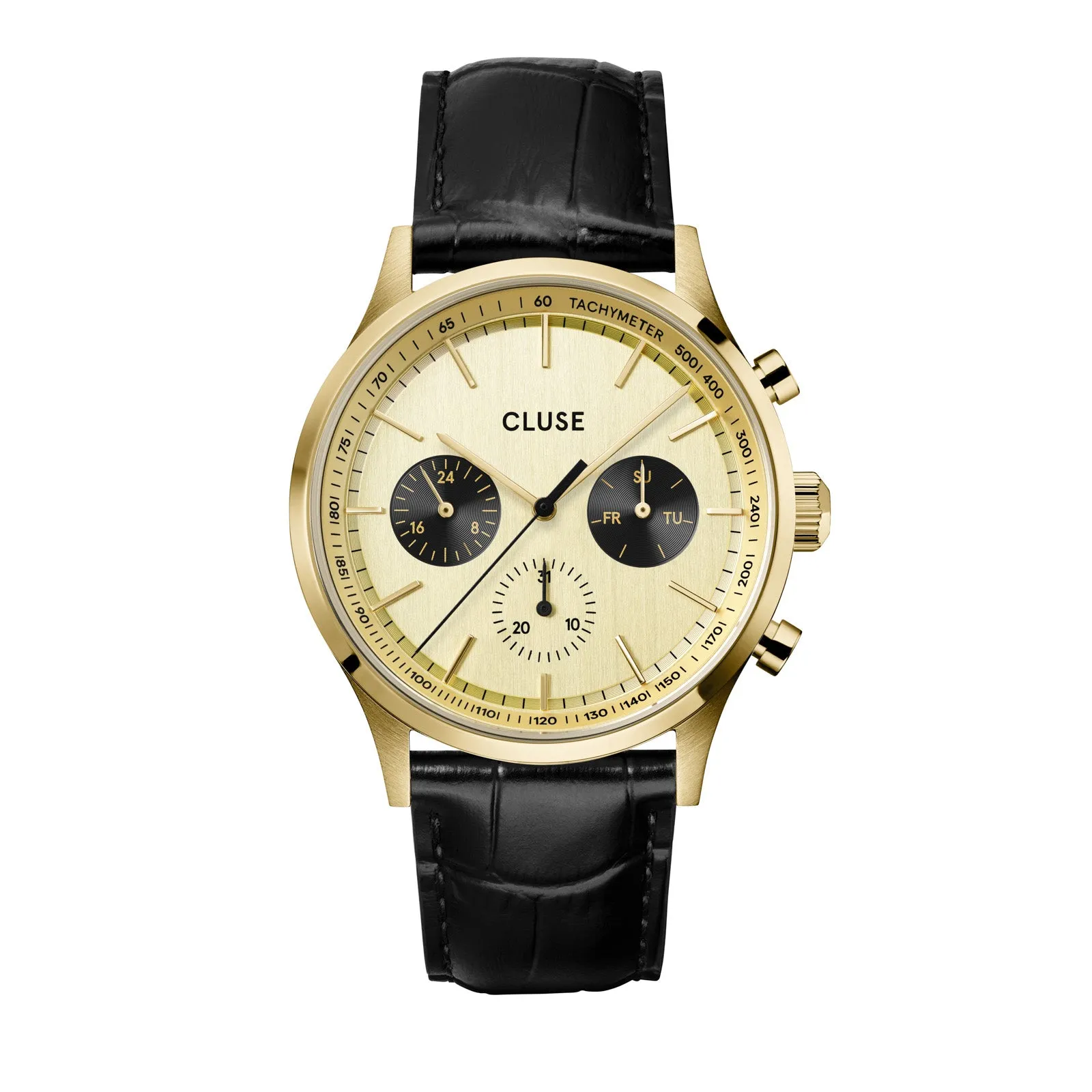 CLUSE Mens Antheor Multifunction Gold Black Leather Watch CW21005 