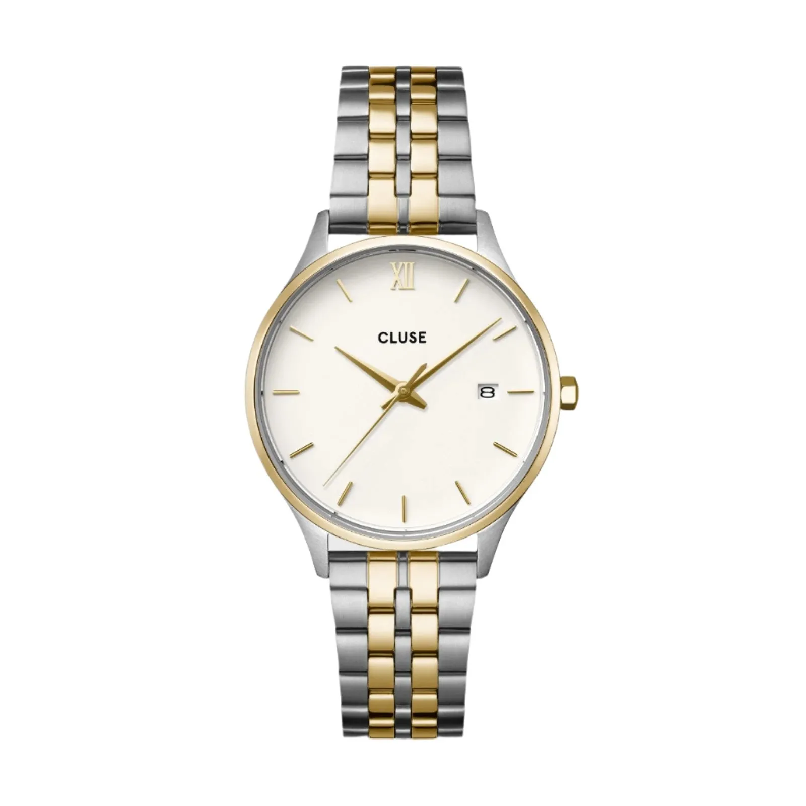 CLUSE Minuit Date Coconut Milk Bicolour Link Watch CW14302 