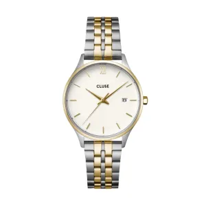 CLUSE Minuit Date Coconut Milk Bicolour Link Watch CW14302 