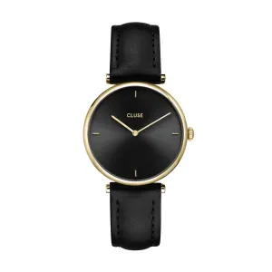 CLUSE Triomphe Gold Black / Black Leather Watch CW10404 