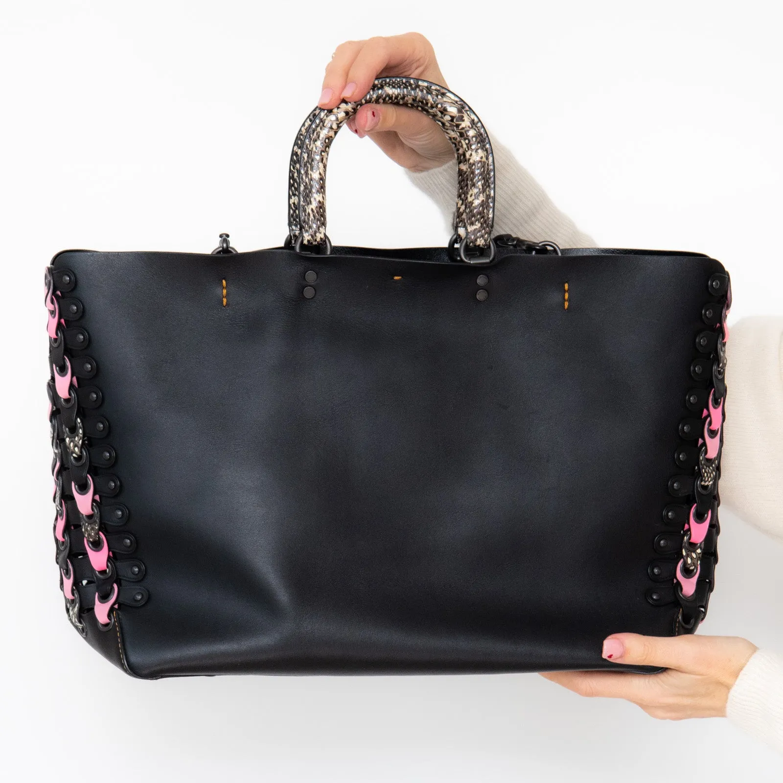Coach Rogue Black Pink Tote Bag handbags sale 80% off