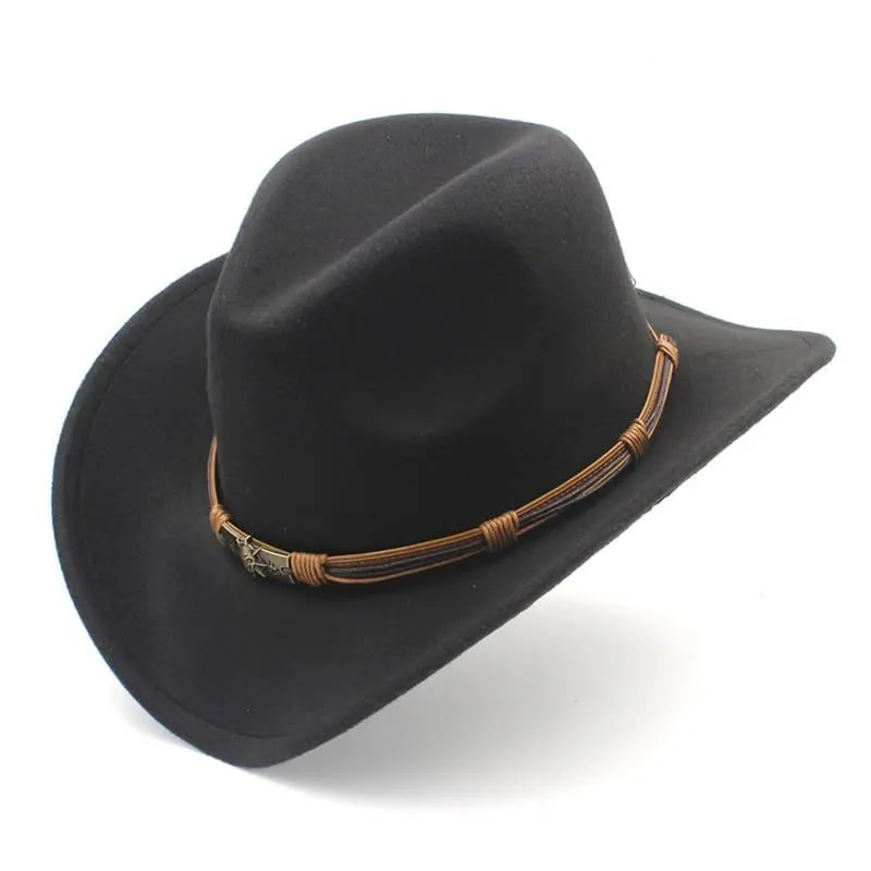 Coleman Wool Cowboy Hat stylish boater hat with ribbon on model