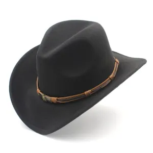 Coleman Wool Cowboy Hat stylish boater hat with ribbon on model