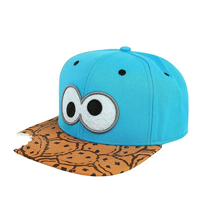 Cookies Monster Blue Snapback Cap stylish boater hat with ribbon on model