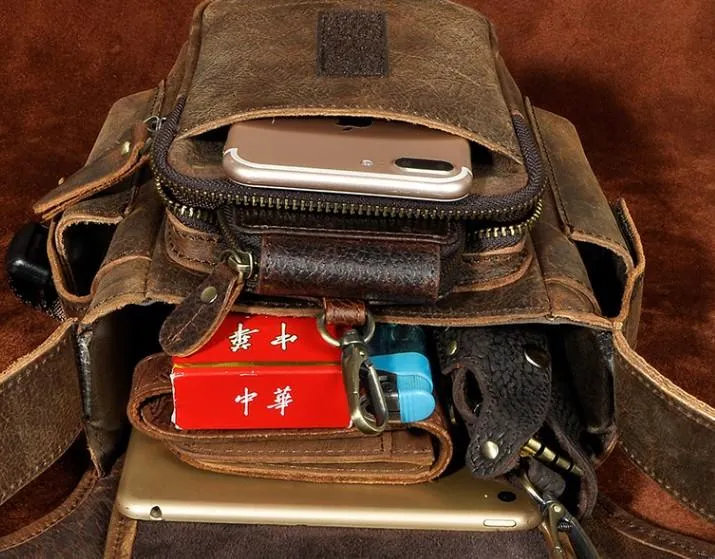 Cool Biker Mens Leather Drop Leg Bag Side Bag Belt Pouch Waist Bag Shoulder Bag for Men