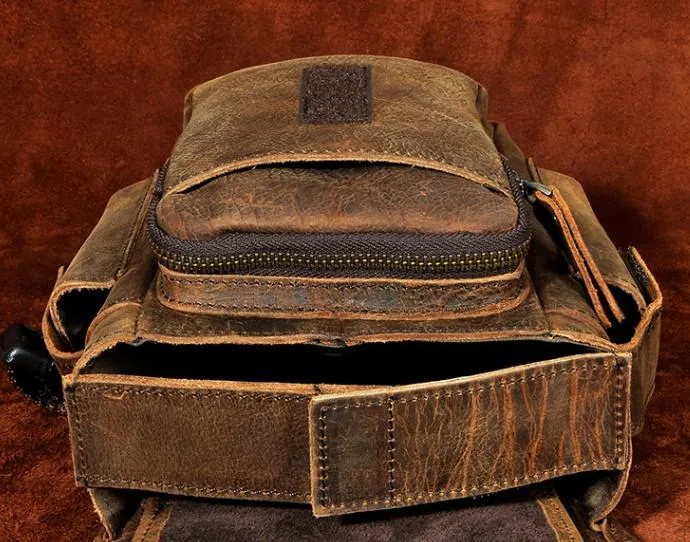 Cool Biker Mens Leather Drop Leg Bag Side Bag Belt Pouch Waist Bag Shoulder Bag for Men