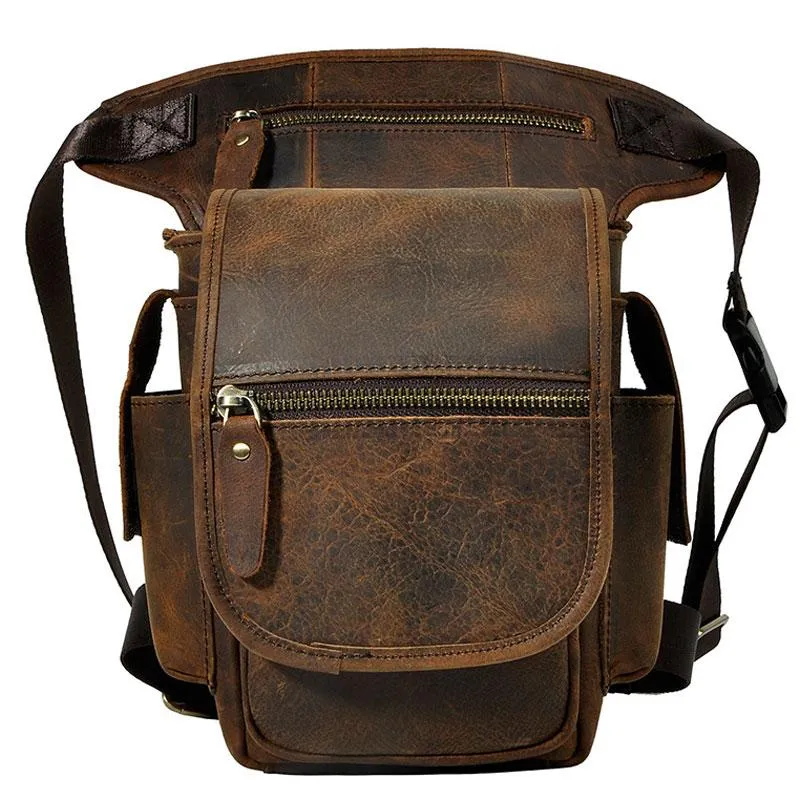 Cool Biker Mens Leather Drop Leg Bag Side Bag Belt Pouch Waist Bag Shoulder Bag for Men