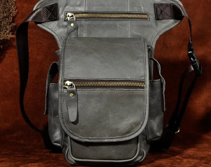 Cool Biker Mens Leather Drop Leg Bag Side Bag Belt Pouch Waist Bag Shoulder Bag for Men